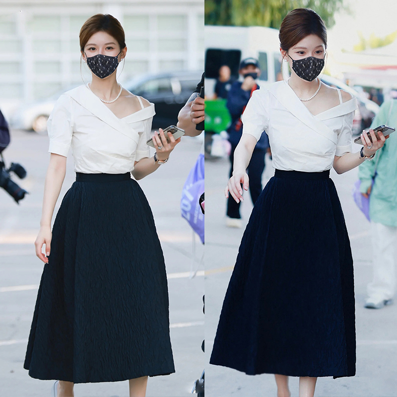 黑色两件套许妍同款长裙吊带衬衣