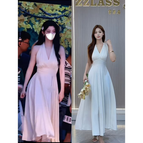 V领气质连衣裙女无袖收腰高级感