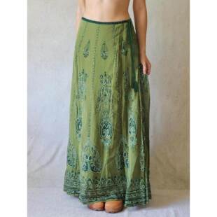 Large swing half length skirt小众印花系带大摆显瘦半身裙长款