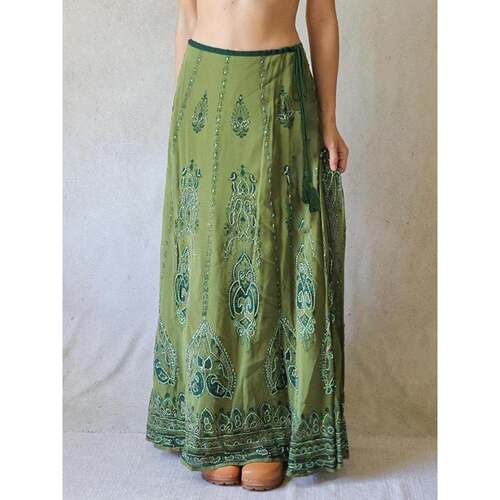 森系小众印花撞色民族低腰系带