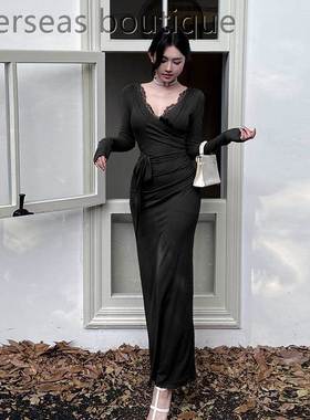 French waist cinched dress法式辣妹长袖连衣裙女 深收腰连衣裙