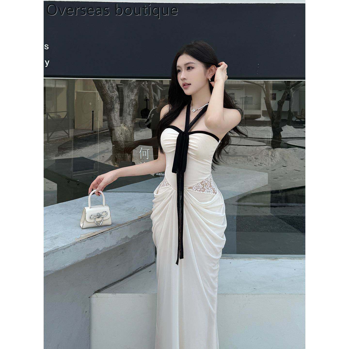 女神礼服飘带连衣裙女法式修