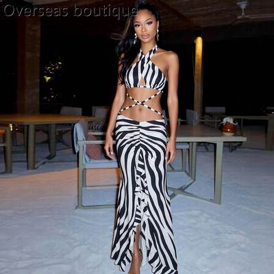 2026辣妹露背挂脖绑带开叉木耳边