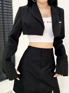 Lapel single breasted jacket for women网红同款单排扣短款外套