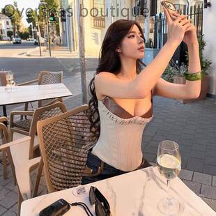 Slimming high-end spliced top舒适休闲吊带修身显瘦拼接上衣女