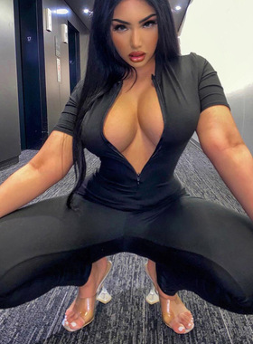 Fashion zipper sports Yoga Jumpsuit 时尚拉链运动瑜伽连体裤女