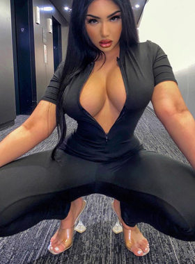 时尚拉链运动瑜伽连体裤女