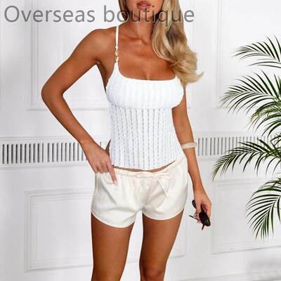 上衣机理面料露背绑带辣妹背心女