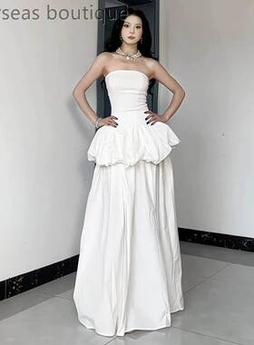 Waist hugging flower bud strapless dress收腰花苞抹胸连衣裙女