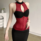 necked for sleeveless Round mesh vest women圆领无袖 网纱背心
