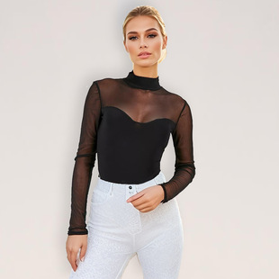 Skinny base jumpsuit for women 拼接长袖修身显瘦打底连体衣女