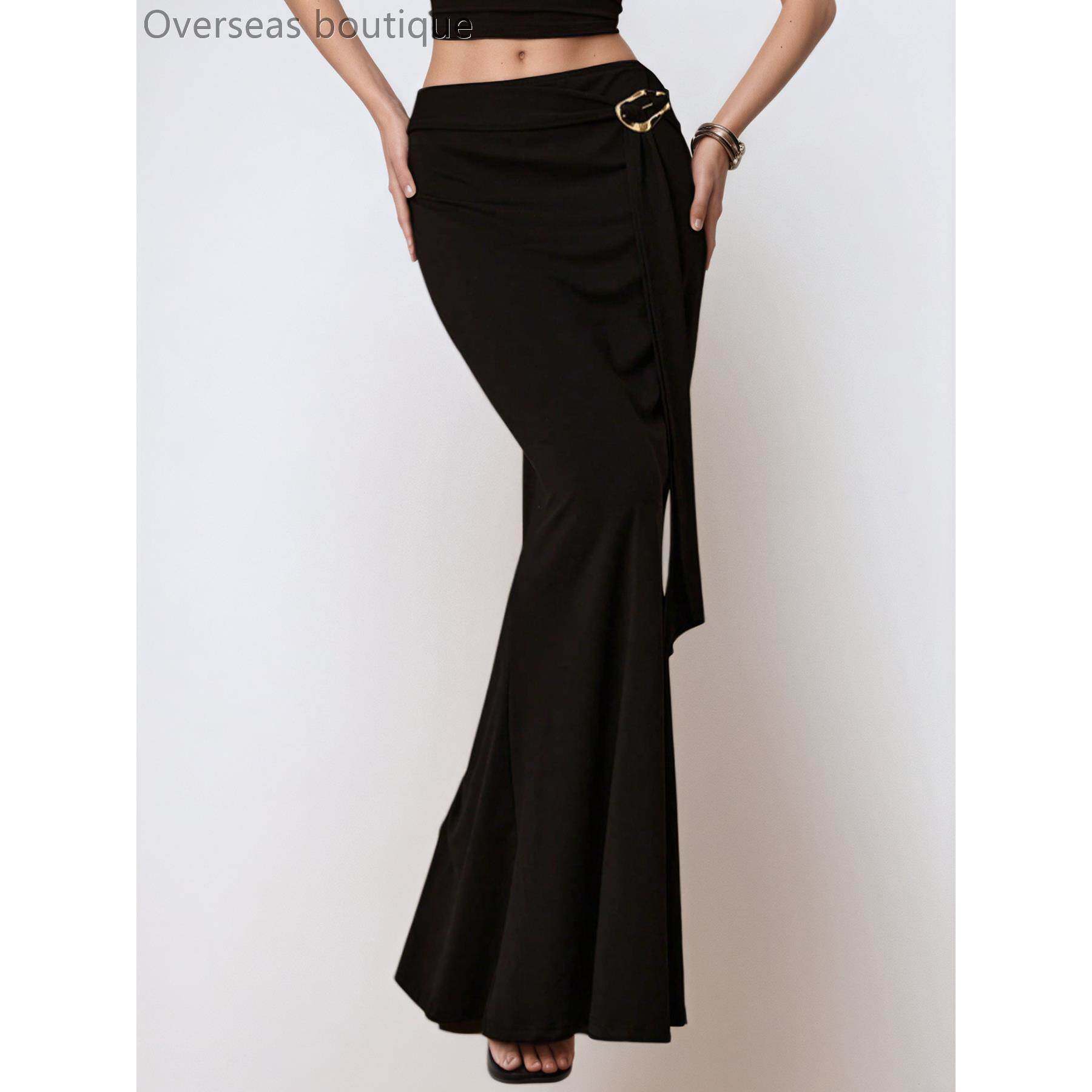 优雅黑色包臀鱼尾裙女感长裙金属