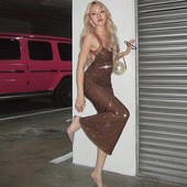 mesh patchwork slim Backless fit dress露背网纱拼接连衣裙女