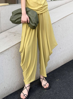 【LAMBO特】垂坠清凉 亲肤舒适 立体波浪慵懒 针织薄阔腿裤裙裤