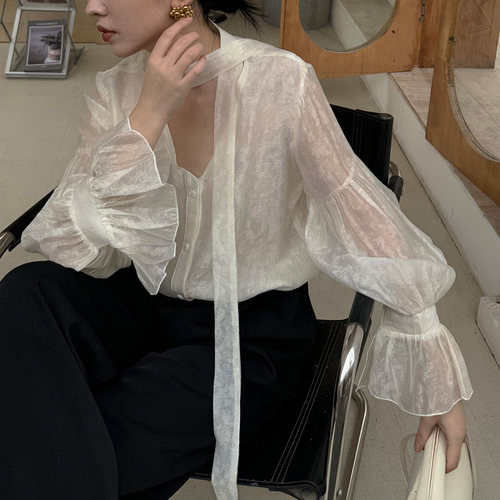 轻薄蝉翼法式复古半透视套装