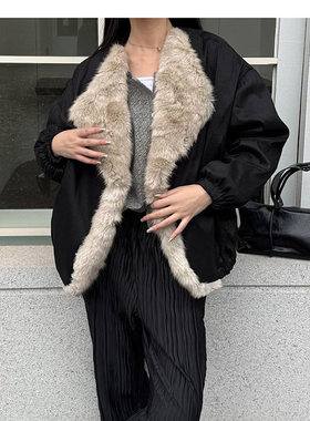 全毛绒内衬短款夹克保暖棉服外套