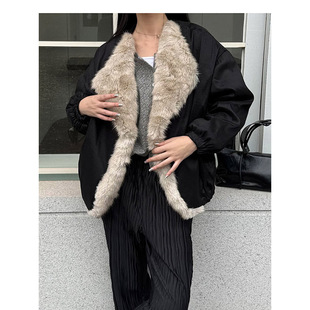 【LAMBO特】仿真皮草大翻领 全毛绒内衬 短款夹克 保暖棉服外套