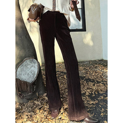 显腿长显瘦保暖丝绒开叉喇叭裤