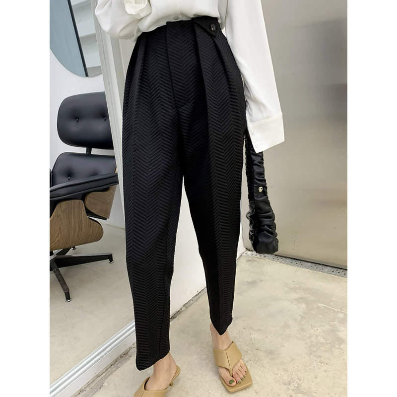 西裤浮雕提花大人字纹立体9分