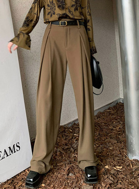 【LAMBO】3米腿长！独特超大立体V型人字折 宽腰垂感阔腿裤长裤