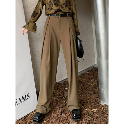 显腿长独特人字折宽腰垂感阔腿裤