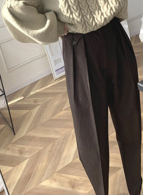 【LAMBO独家】立体收折 腰扣设计 复古奶奶裤 锥形 加厚西裤