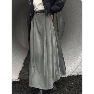 【LAMBO】特种浆洗光感暗纹 垂感 立体大摆百褶 超长 半身长裙