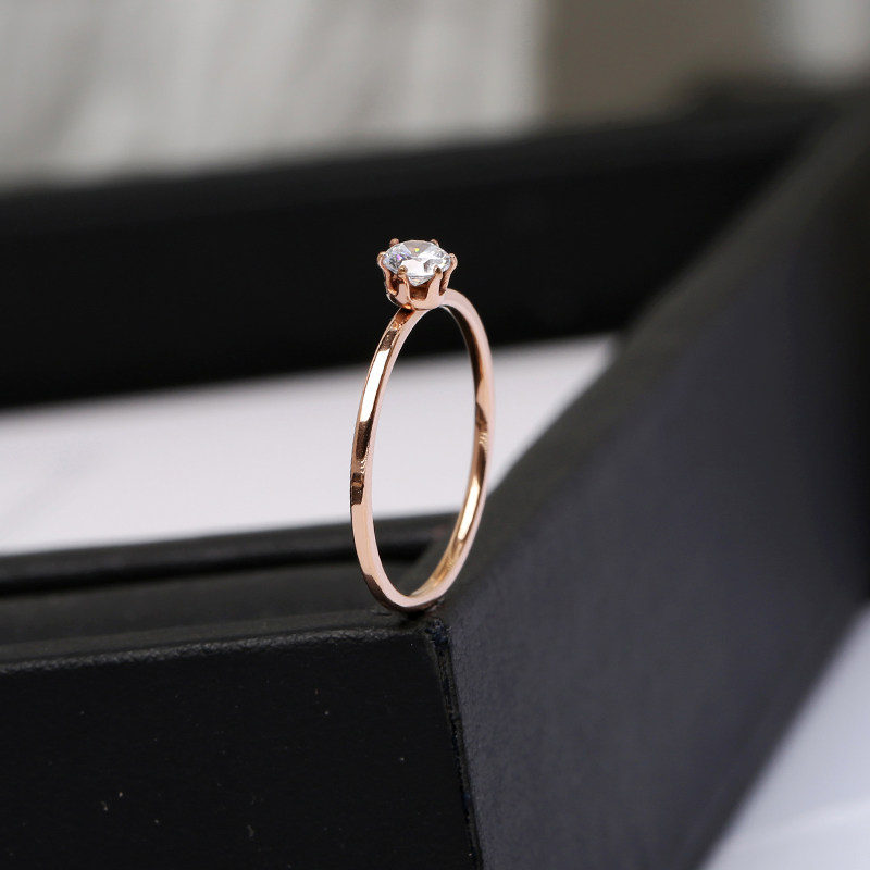 日韩订婚戒女玫瑰金钛钢简约百搭饰品钻戒指婚戒学生食指戒指尾戒