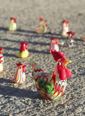 日式创意小鸡公鸡琉璃珠彩色动物摆饰客厅摆件家里中式家居饰品