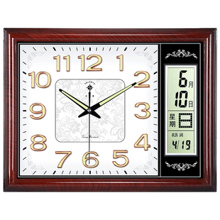 北极星夜光客厅挂钟时尚家用钟表日历时钟简约挂表大石英钟万年历