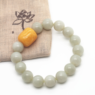 天然和田玉12mm圆珠配蜜蜡手串手链单圈一物一图实物拍摄现货