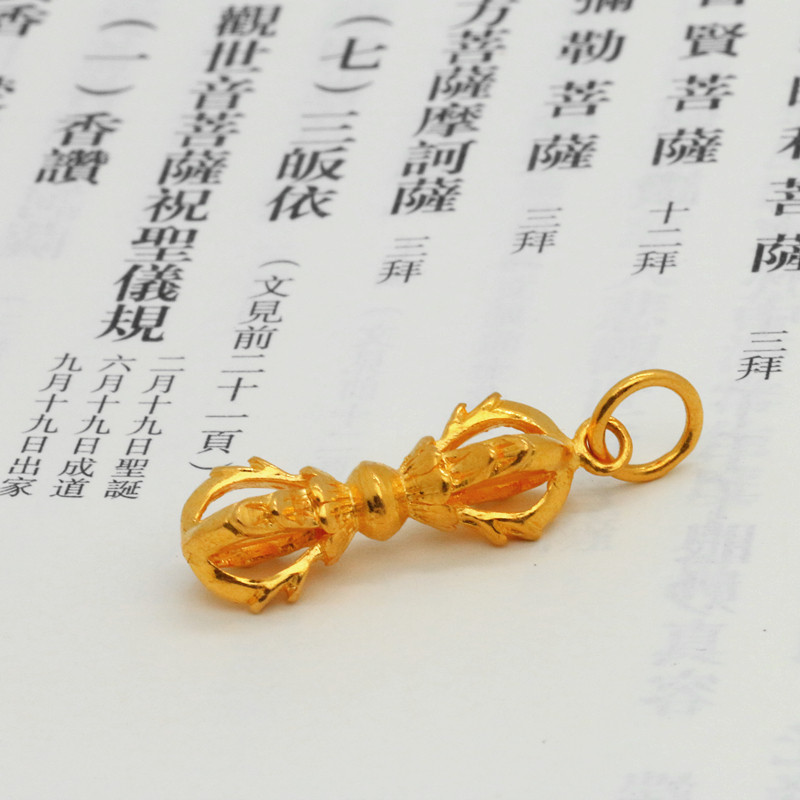 999足金24k纯黄金大金刚杵吊坠纯金降魔杵挂件佛珠项链配纯金法器