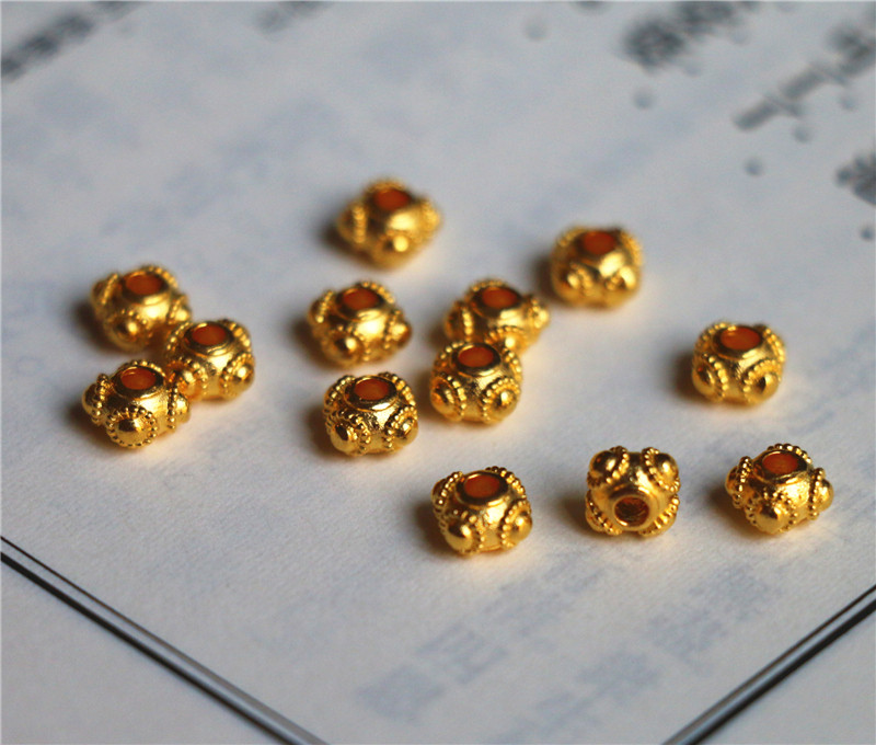 999足金24k黄金纯黄金佛珠配件蜻蜓眼复古隔珠天珠菩提弟子珠现货