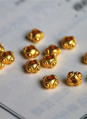 999足金24k黄金纯黄金佛珠配件蜻蜓眼复古隔珠天珠菩提弟子珠现货