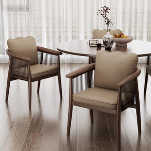 实木椅子中古风餐椅轻奢茶桌椅复古高级编绳扶手椅家用靠背椅子