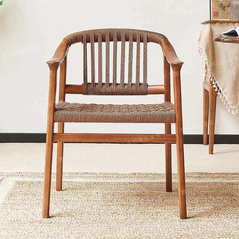 实木餐桌椅家用中式藤编椅休闲靠背椅2026新款茶桌椅客厅扶手椅子