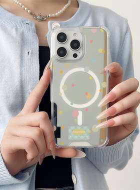 ins风彩色圆点点适用于苹果磁吸镜面手机壳三星GalaxyS23Plus保护小米15华为P60Pro新款Pura70Pro全包P60创意