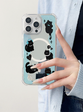 小众ins耳机黑猫适用于苹果磁吸镜面手机壳三星GalaxyS23Plus保护小米15华为P60Pro新款Pura70Pro全包P60创意