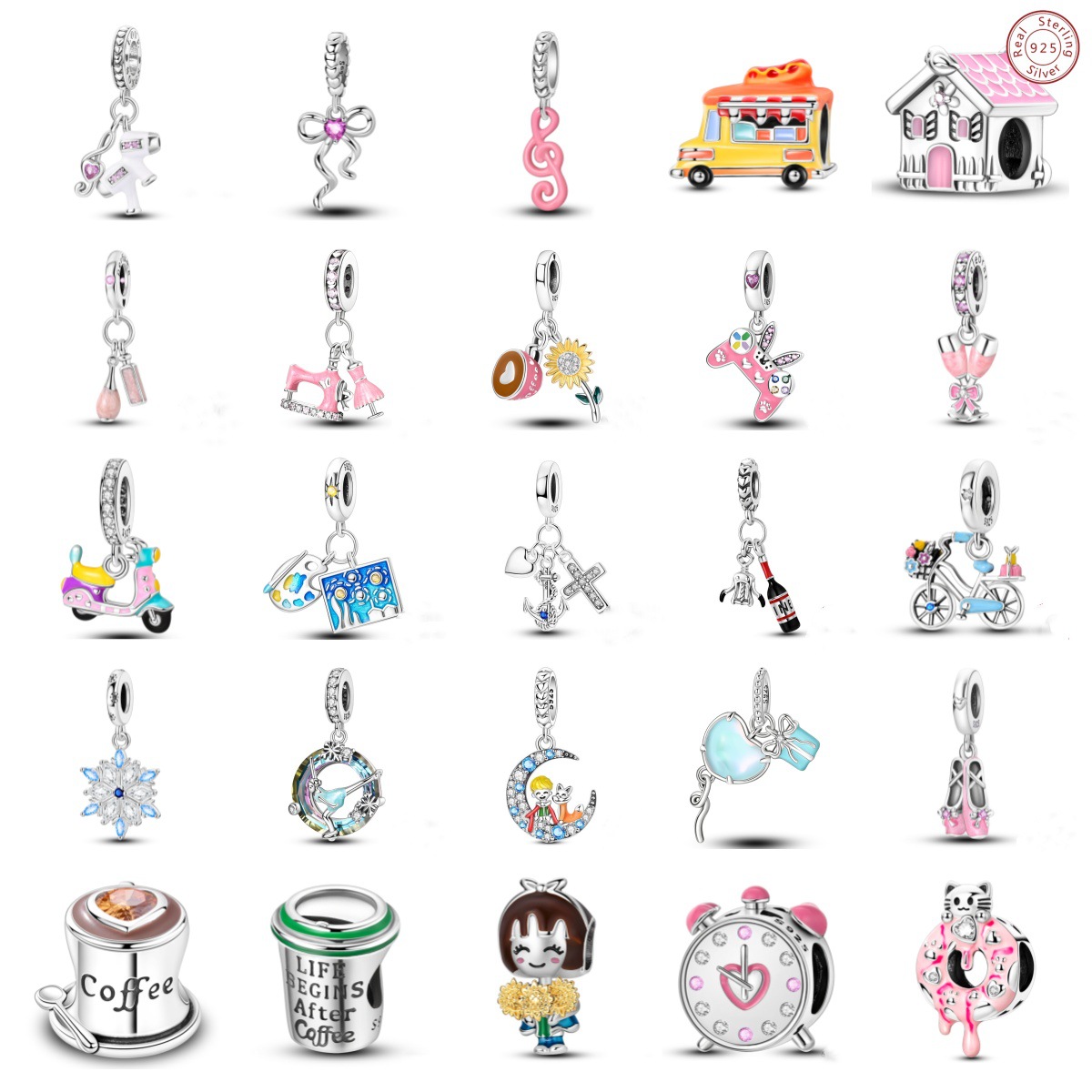 925 Sterling Silver Charm Beads Hanging Life Coffee Cup Cham