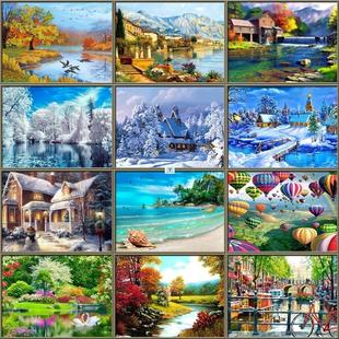 Stitch Painting Cross Village Landscape DIY Diamond