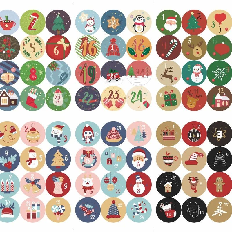 1Sheet/24pcs Christmas Gift Stickers Christmas Advent Calend