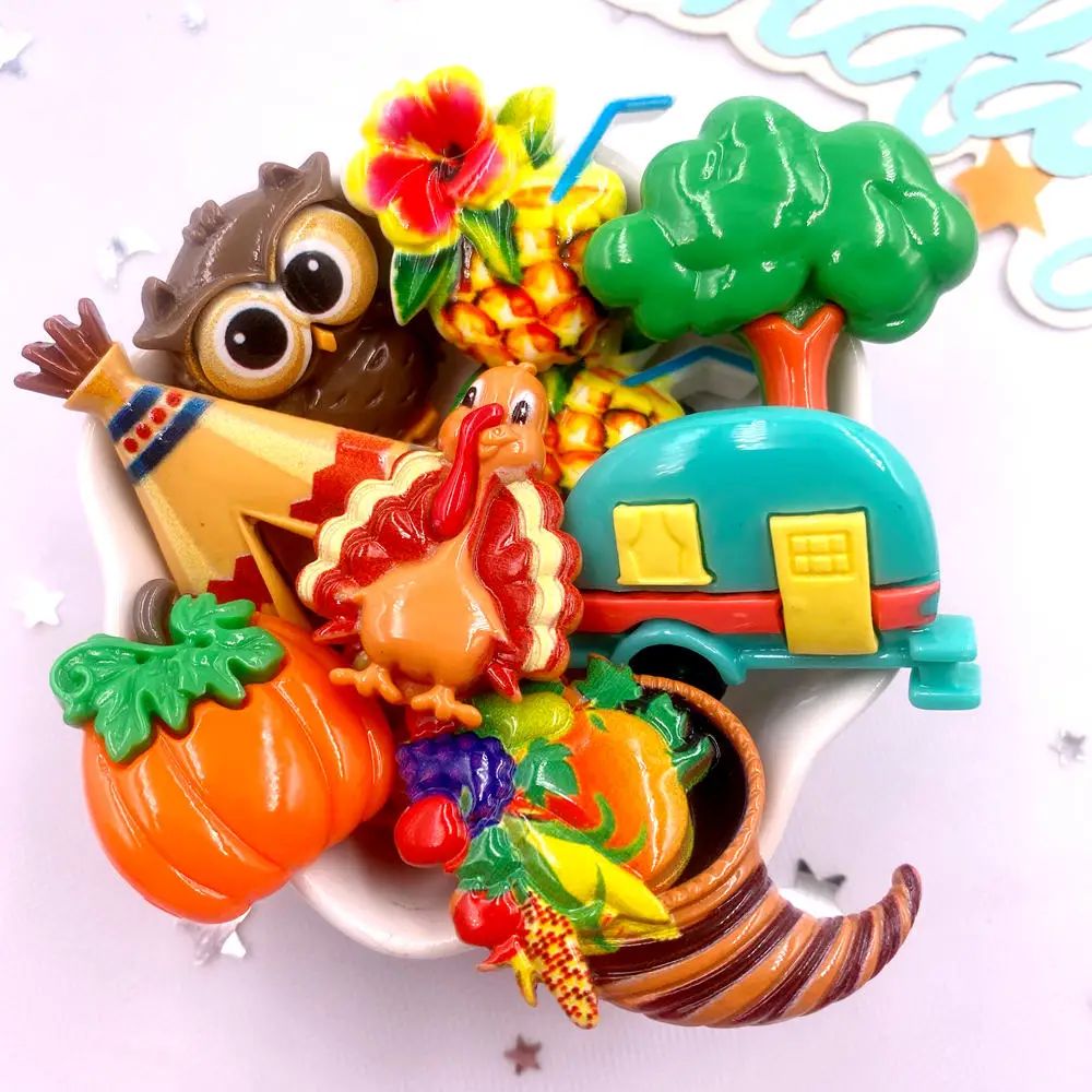 9Pcs Resin Colorful Car Turkeys  Grass House Pumpkin Fruit D