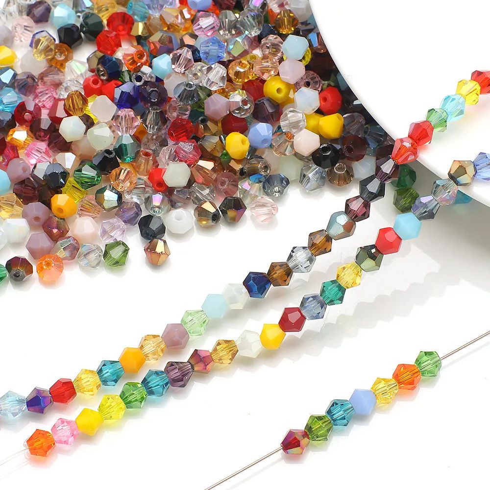 100PCS 4MM Glass Bicone Shaped Beads Faceted Crystal Beads f