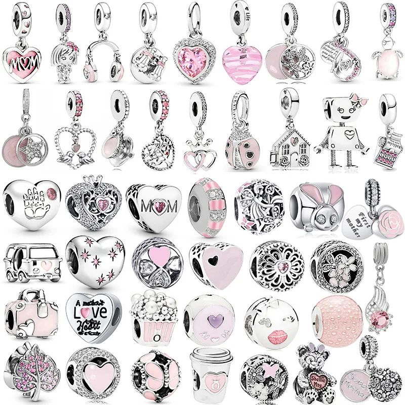 925 Silver Plate New Pink Series Heart Charms Beads For Pand