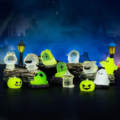 12pcs Mini Luminous Figure Mini Cat Ghost Pumpkin Bat Skull