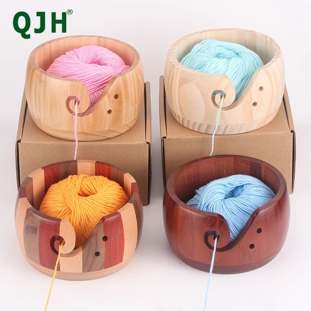 Wooden Yarn Bowl Knitting Yarn Bowls with Holes Crochet Bowl