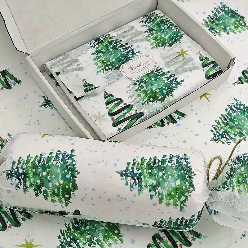 10pcs Christmas Tree Bowknot Print Tissue Paper New Year Gif