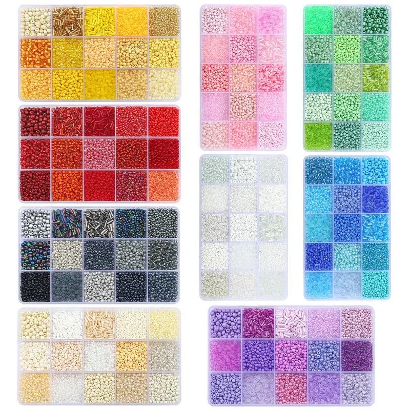15 Grids Glass Seed Beads Kit Tube Loose Beads Set for Handm