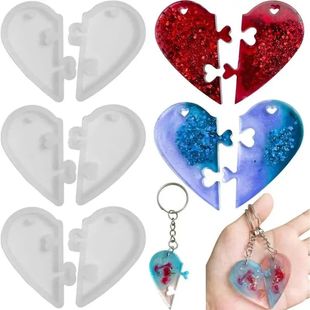 Mold Puzzle 3pcs Silicone Heart Resin Epoxy Castin Pendant