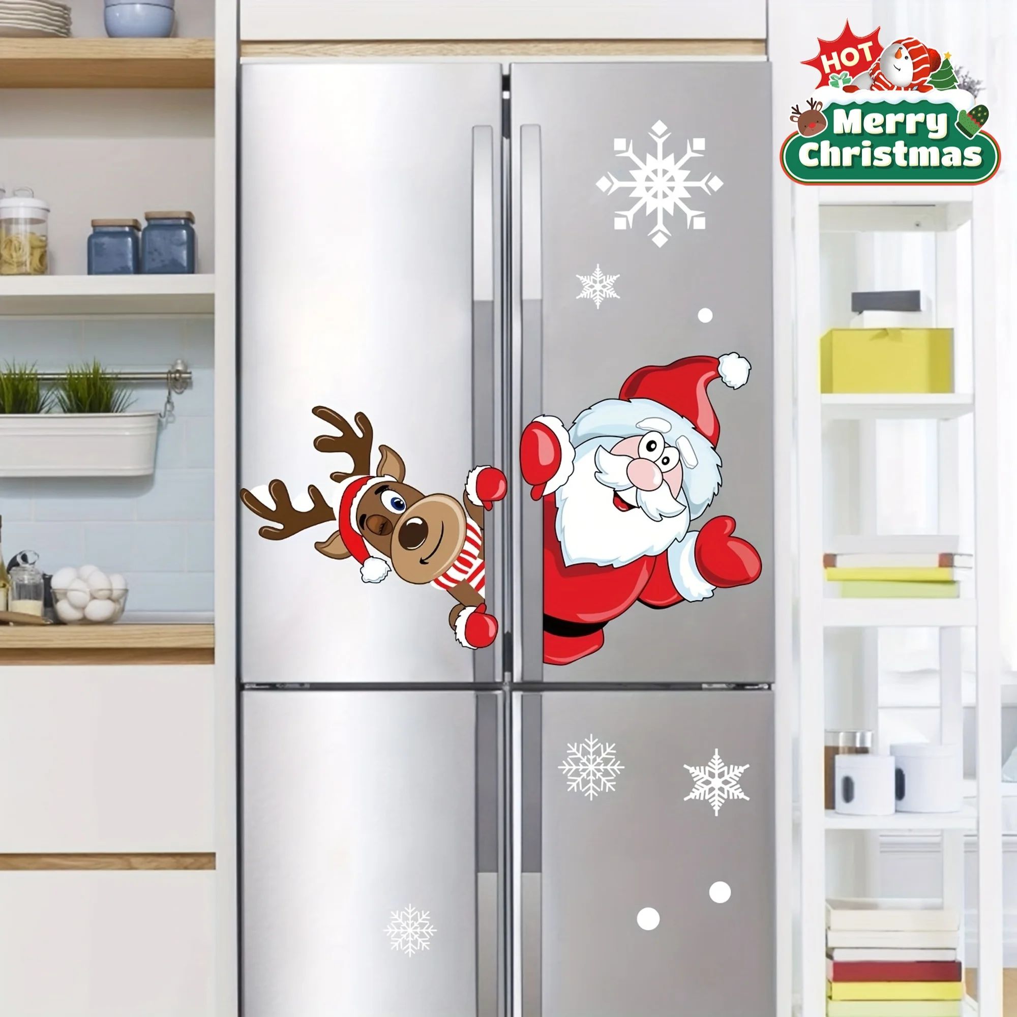 2pcs Self-Adhesive Christmas Static Cling Stickers Set - San